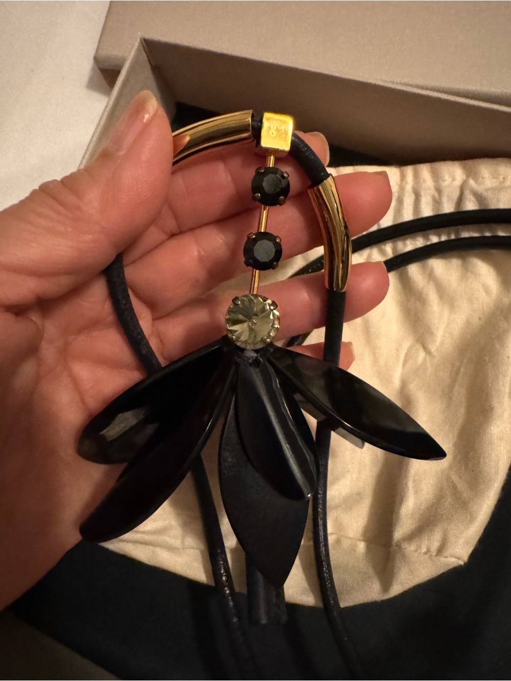MARNI  Black leather Floral Pendant Necklace with Gold-Tone Accents - Picture 4 of 5